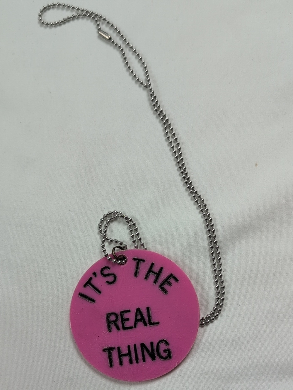 Round Pink Pendant Necklace "It's The Real Thing"
